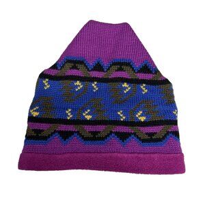 Vintage L.L. Bean Wool Fleece Lined Hat Adult Beanie Blue Purple Geometric Rare